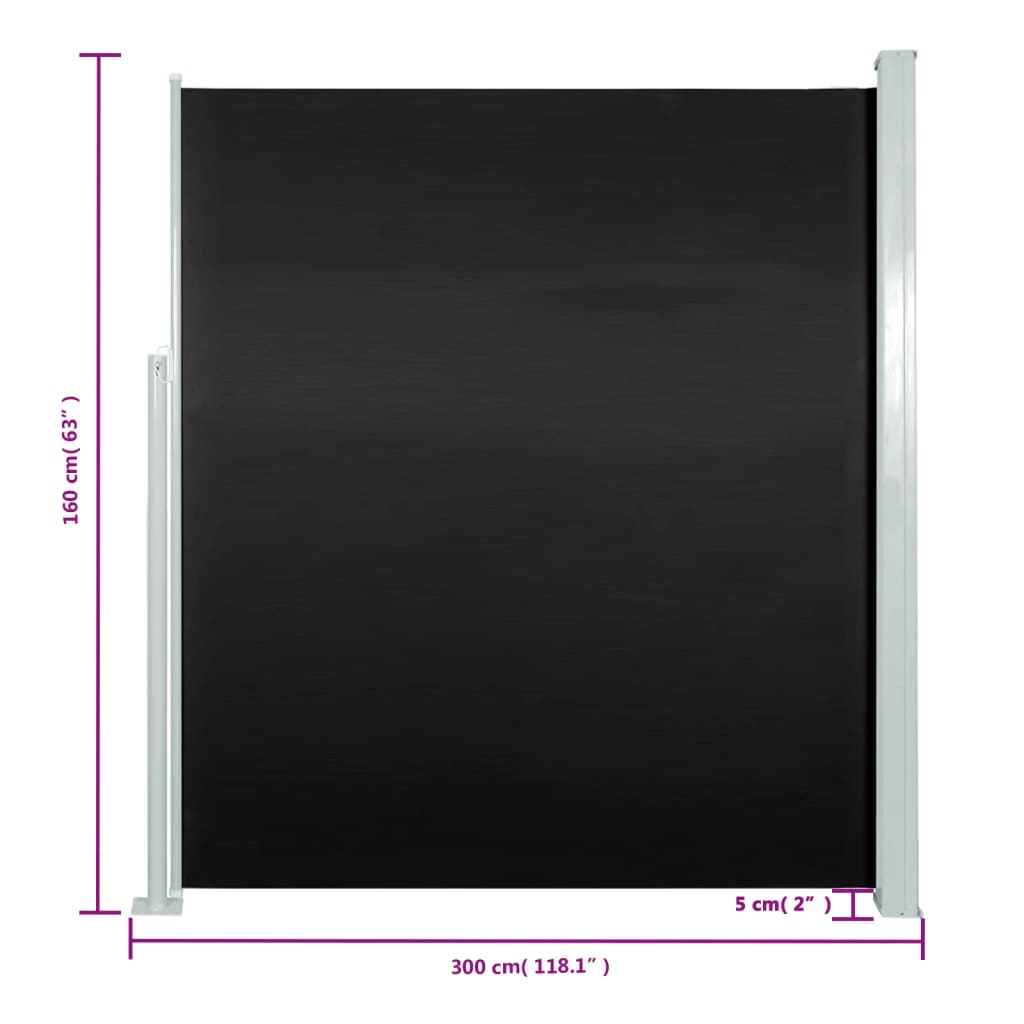 vidaXL Wysuwana markiza boczna na taras, 160 x 300 cm, czarna