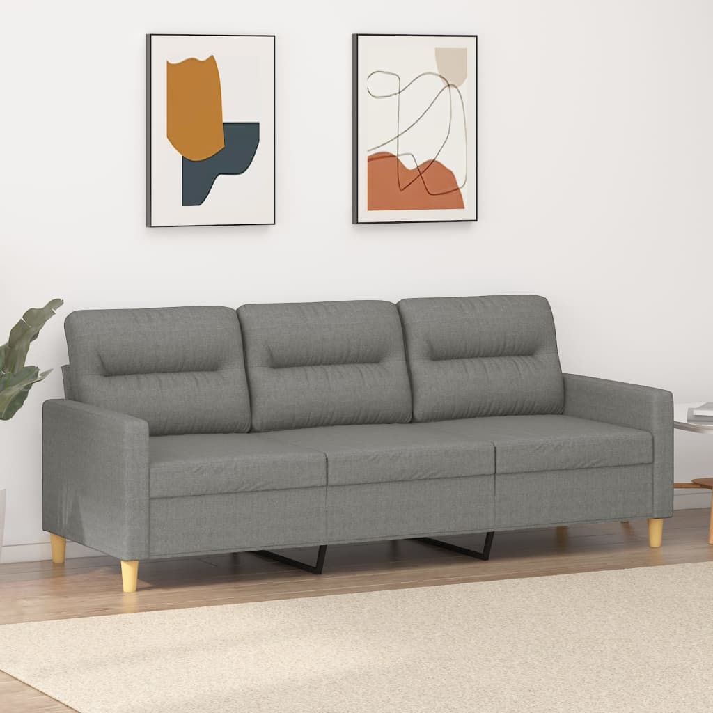 vidaXL Sofa 3-osobowa, ciemnoszara, 180 cm, tapicerowana tkaniną