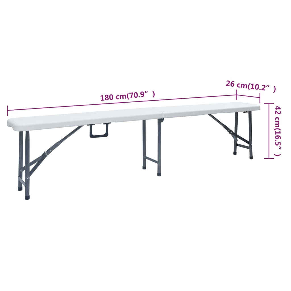 vidaXL Składany stół ogrodowy z 2 ławkami, 180 cm, stal i HDPE, biały