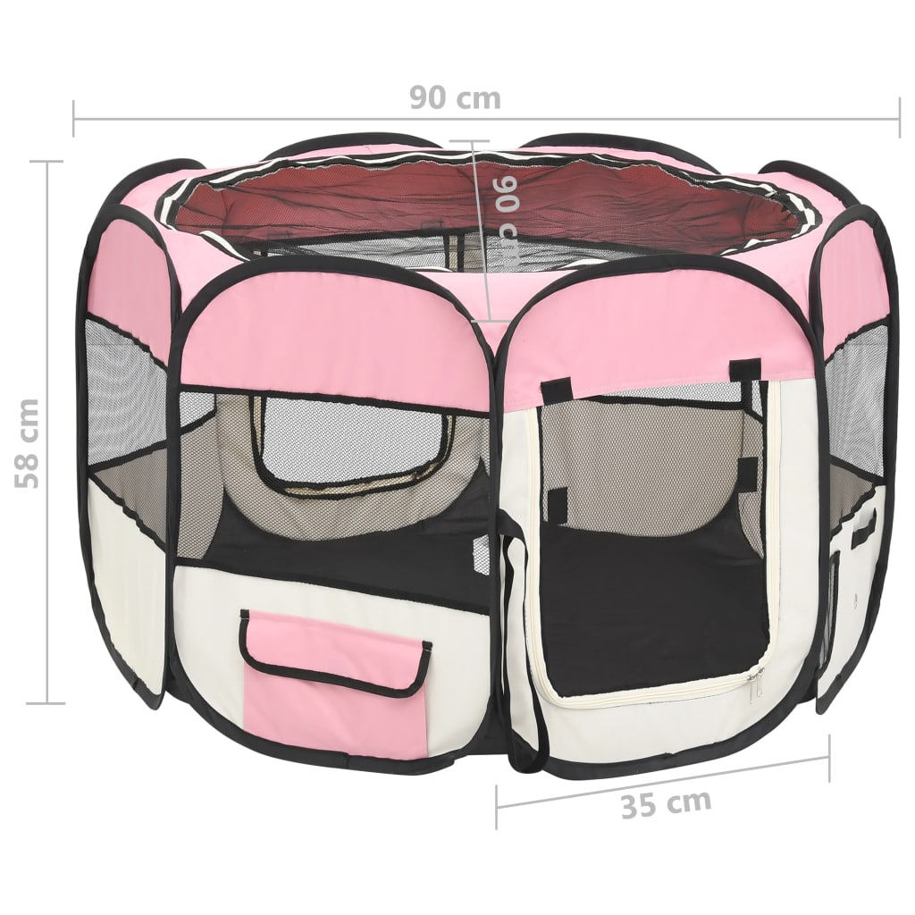 vidaXL Składany kojec dla psa, z torbą, różowy, 90x90x58 cm