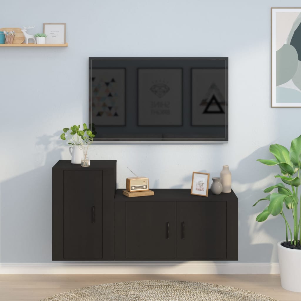 vidaXL Zestaw 2 szafek TV, czarny, materiał drewnopochodny
