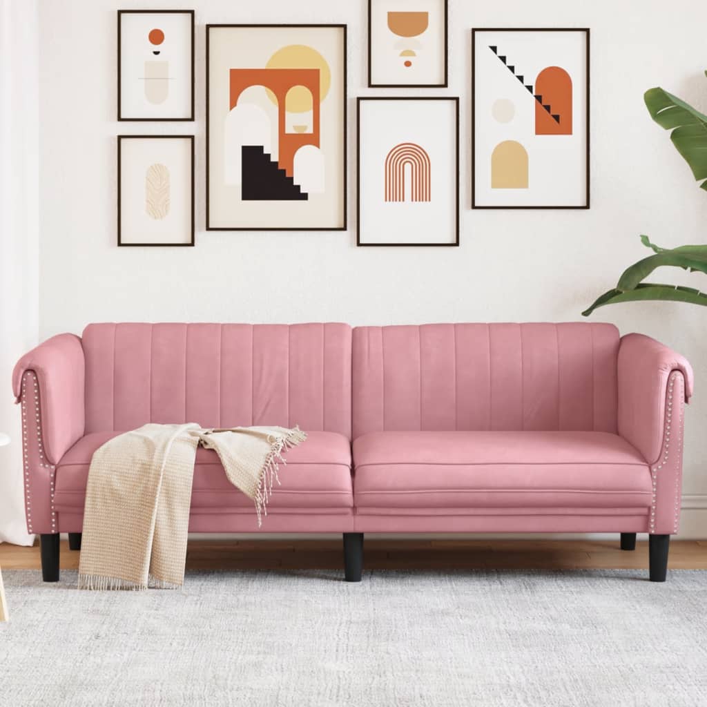 vidaXL Sofa 3-osobowa, różowa, tapicerowana aksamitem