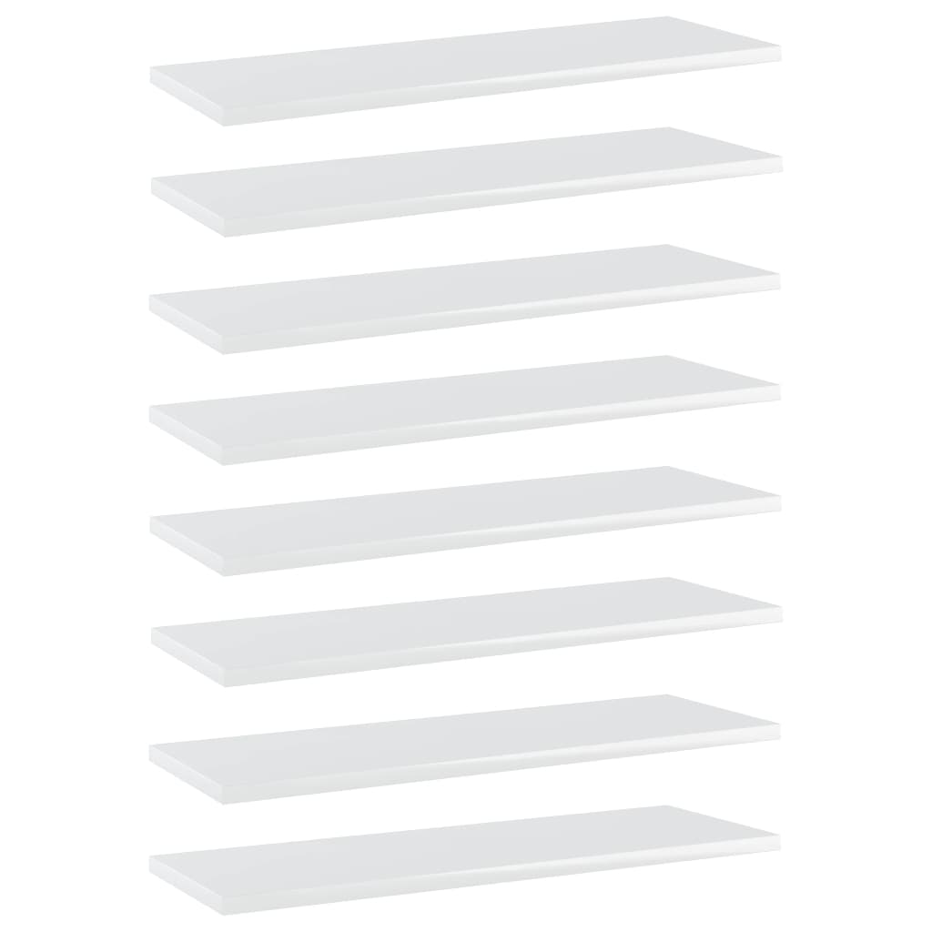 vidaXL Półki na książki, 8 szt., wysoki połysk, białe, 60x20x1,5 cm