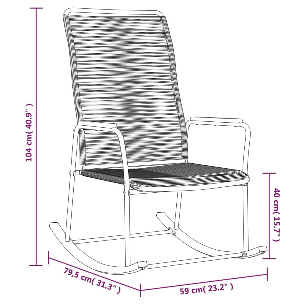 vidaXL Ogrodowy fotel bujany, czarny, 59x79,5x104 cm, rattan PVC