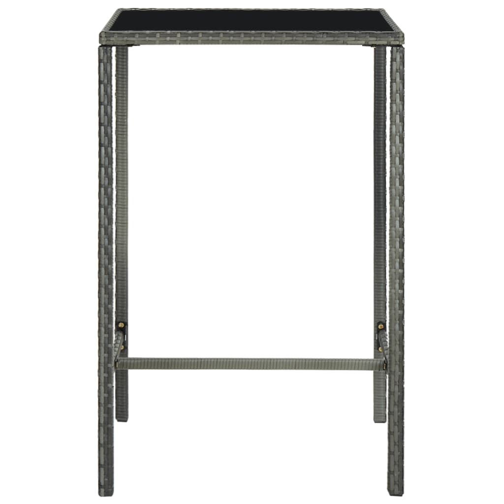 vidaXL Ogrodowy stolik barowy, szary, 70x70x110 cm, rattan PE i szkło
