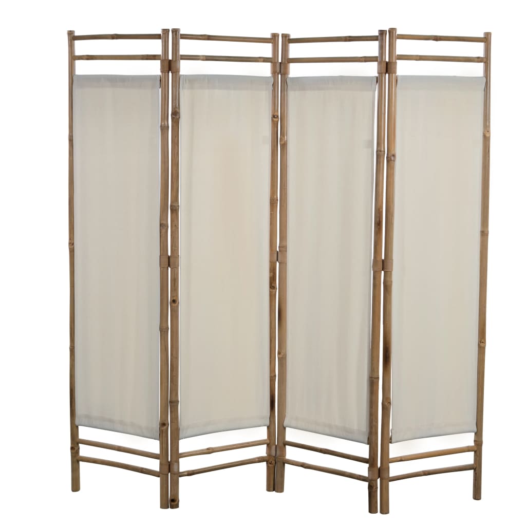 vidaXL 4-panelowy, składany parawan, bambus i płótno, 160 cm
