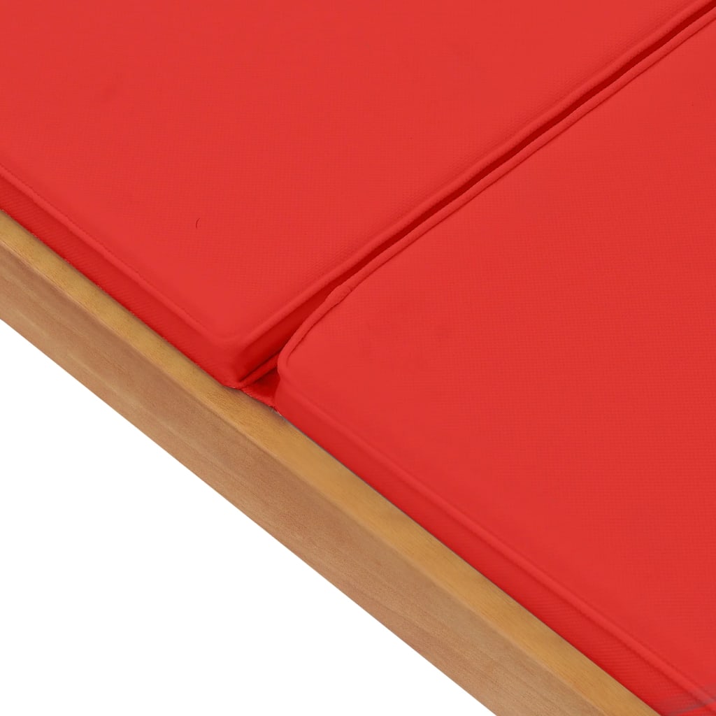 vidaXL Leżak z poduszką, lite drewno tekowe, czerwony