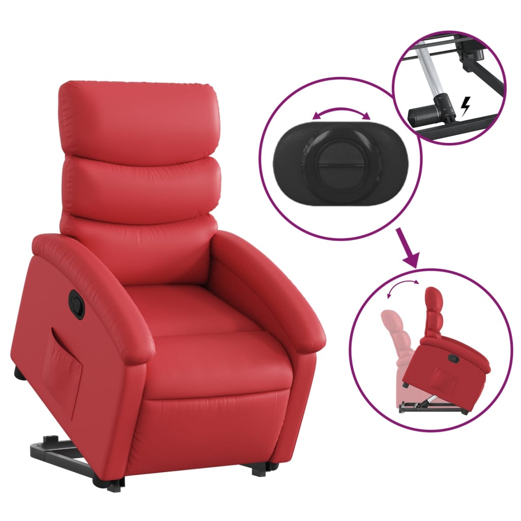 vidaXL Podnoszony fotel rozkładany, czerwony, obity sztuczną skórą