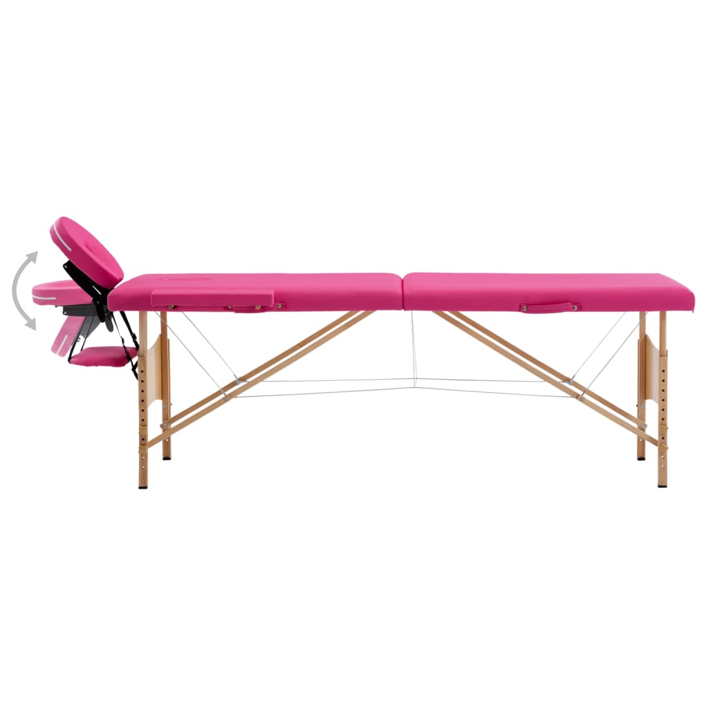 vidaXL Składany stół do masażu, 2-strefowy, drewniany, różowy