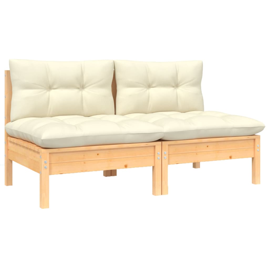 vidaXL 2-osobowa sofa ogrodowa z kremowymi poduszkami, drewno sosnowe