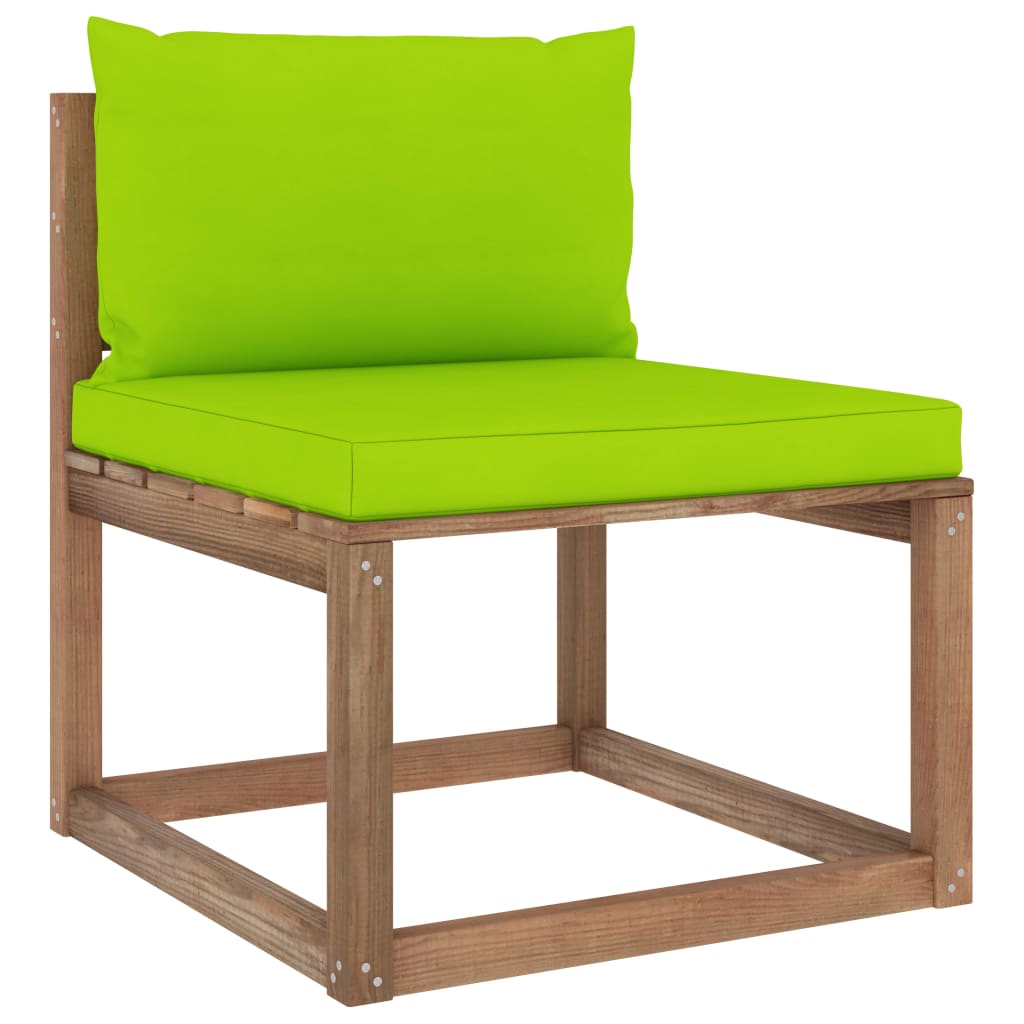 vidaXL Ogrodowa sofa środkowa z palet, z jasnozielonymi poduszkami