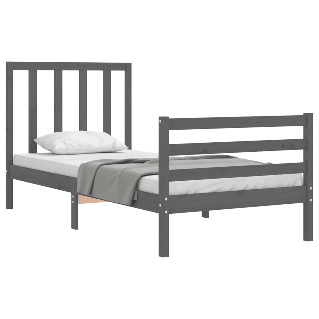 vidaXL Rama łóżka z wezgłowiem, szara, 90x200 cm, lite drewno