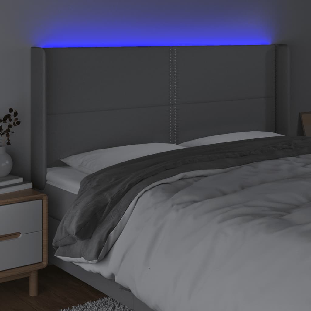 vidaXL Zagłówek do łóżka z LED, jasnoszary, 183x16x118/128 cm, tkanina