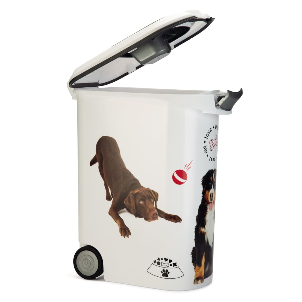 Curver Pojemnik na karmę dla zwierząt, z kółkami, 54 L, wzór z psem