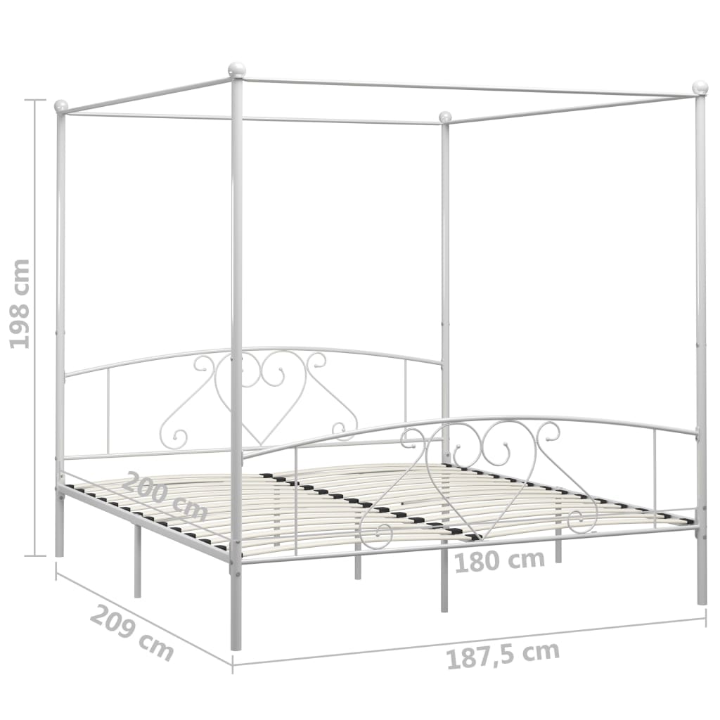 vidaXL Rama łóżka z baldachimem, biała, metalowa, 180 x 200 cm
