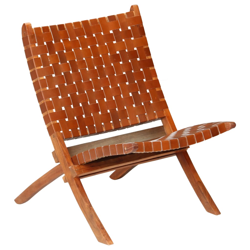 vidaXL Krzesło składane, brązowe, skóra naturalna
