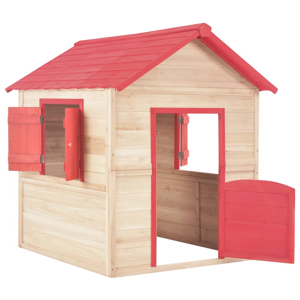 vidaXL Domek do zabawy dla dzieci, drewno jodłowe, czerwony