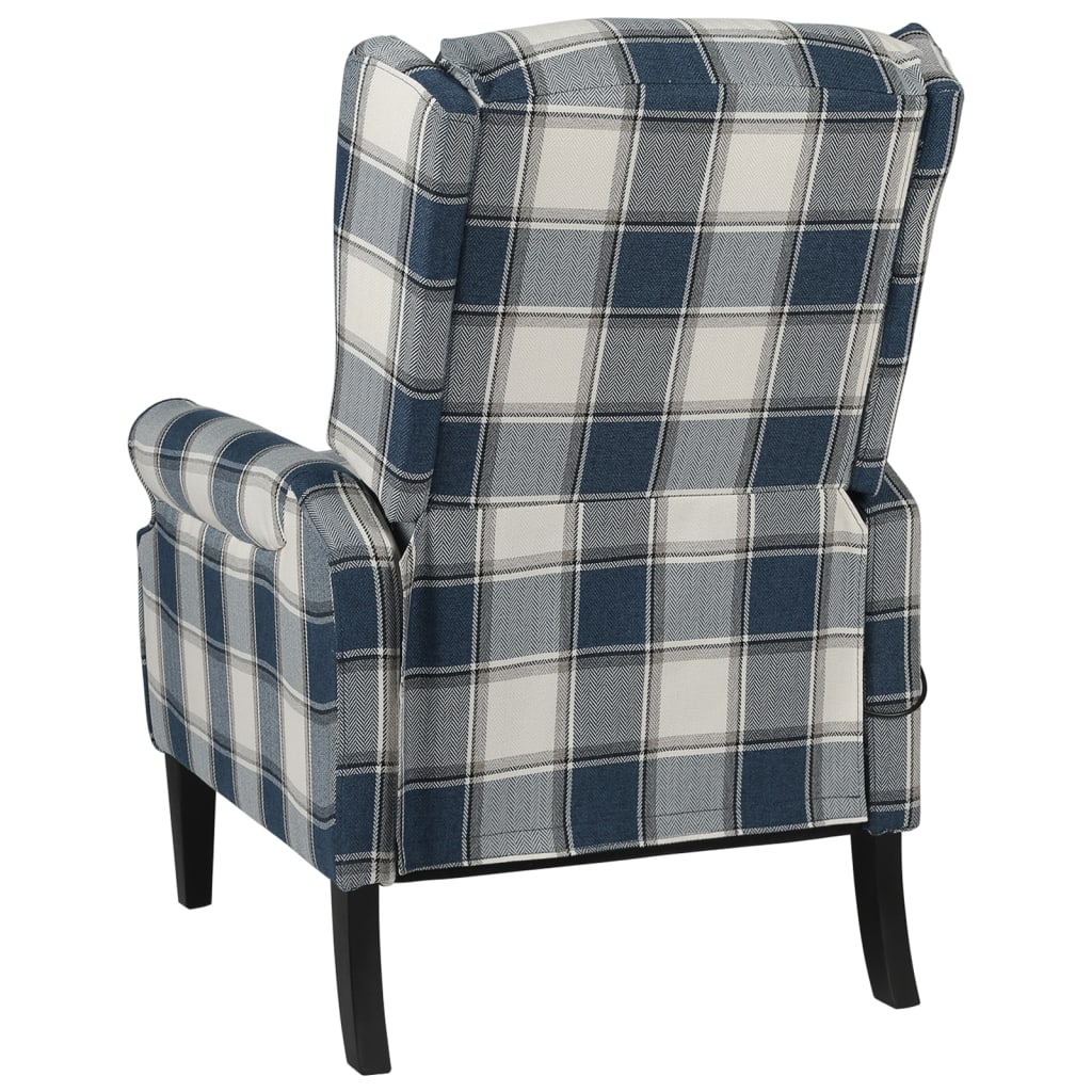 vidaXL Rozkładany fotel masujący, niebieski, obity tkaniną