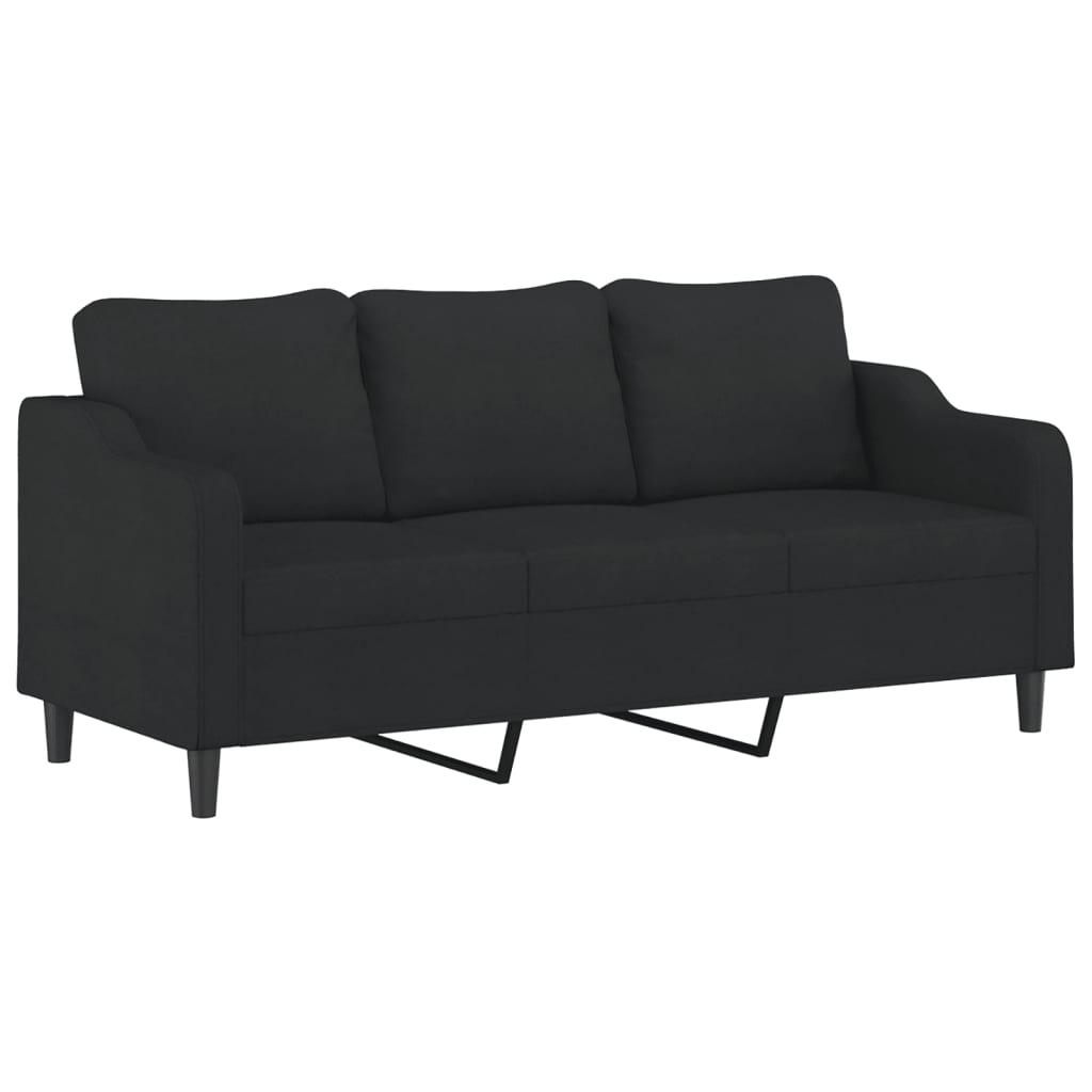 vidaXL 3-osobowa sofa z podnóżkiem, czarna, 180 cm, tkaniną