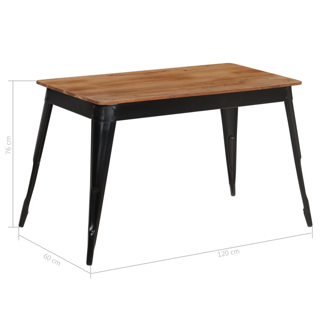 vidaXL Stół do jadalni z litego drewna akacjowego i stali, 120x60x76cm
