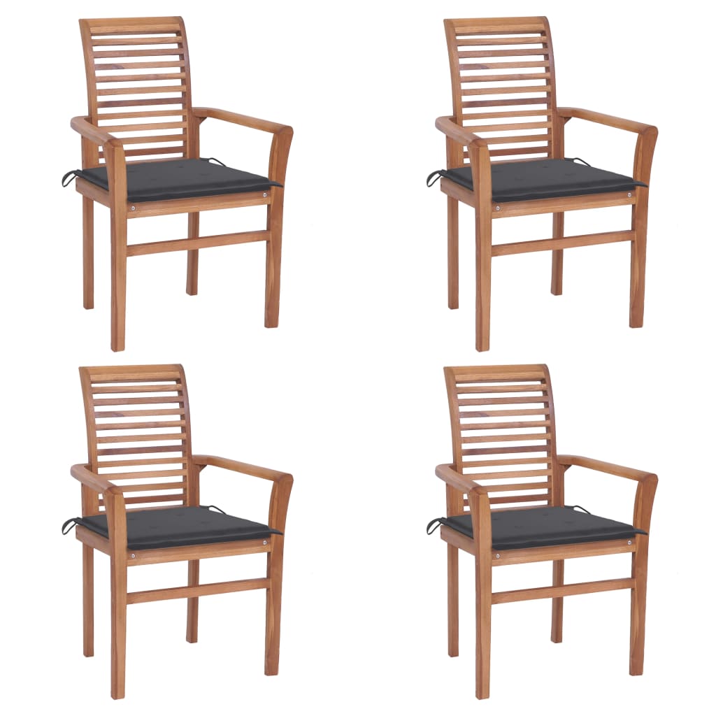 vidaXL Krzesła stołowe, 4 szt., antracytowe poduszki, drewno tekowe