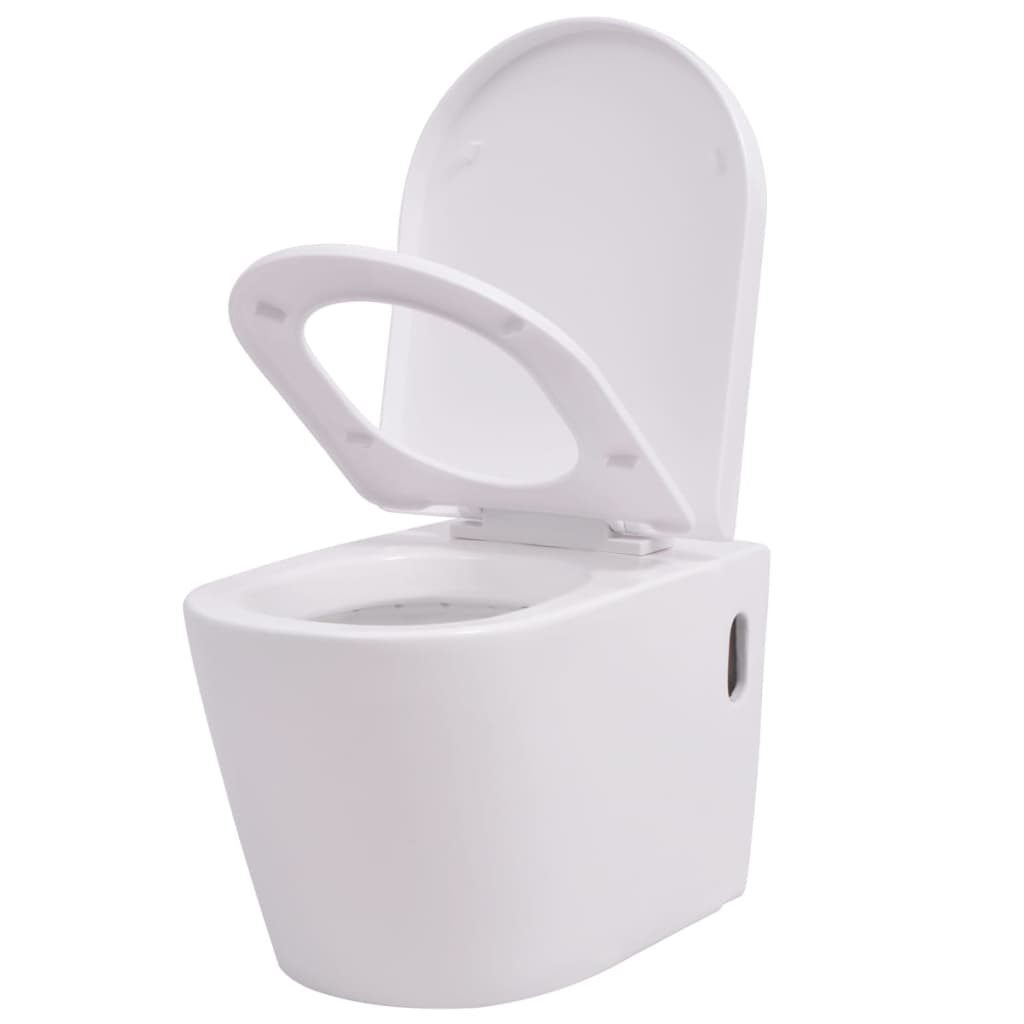 vidaXL Podwieszana toaleta ceramiczna ze spłuczką, biała