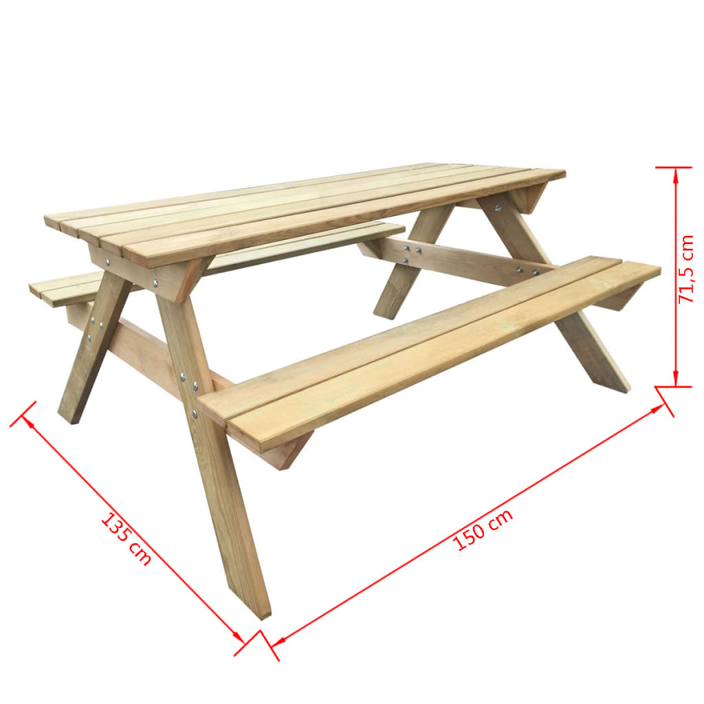 vidaXL Stół piknikowy, 150 x 135 x 71,5 cm, drewno