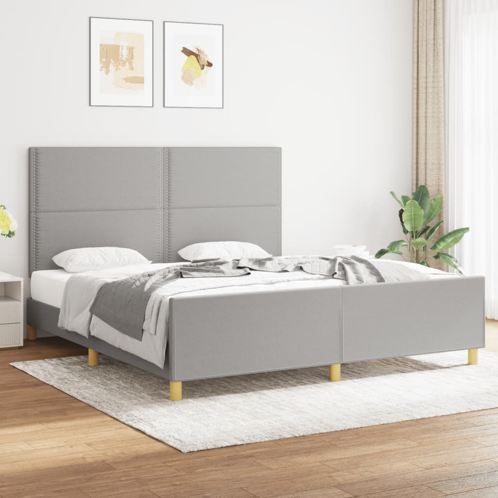 vidaXL Rama łóżka z zagłówkiem, jasnoszara, 180x200 cm, obita tkaniną