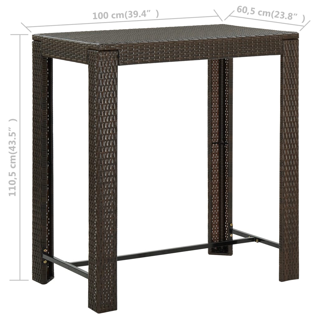 vidaXL Ogrodowy stolik barowy, brązowy, 100x60,5x110,5 cm, polirattan