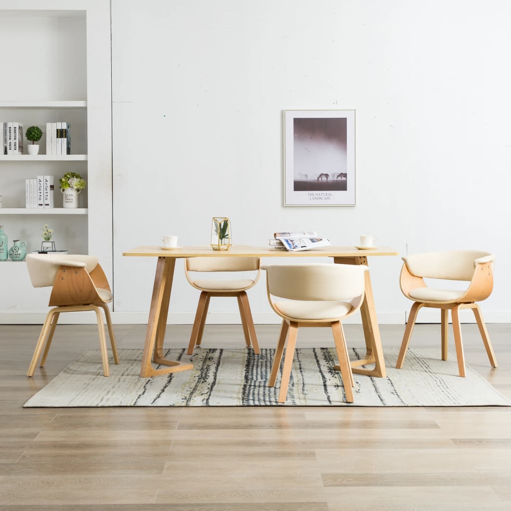 vidaXL Krzesła stołowe, 4 szt., kremowe, gięte drewno i sztuczna skóra