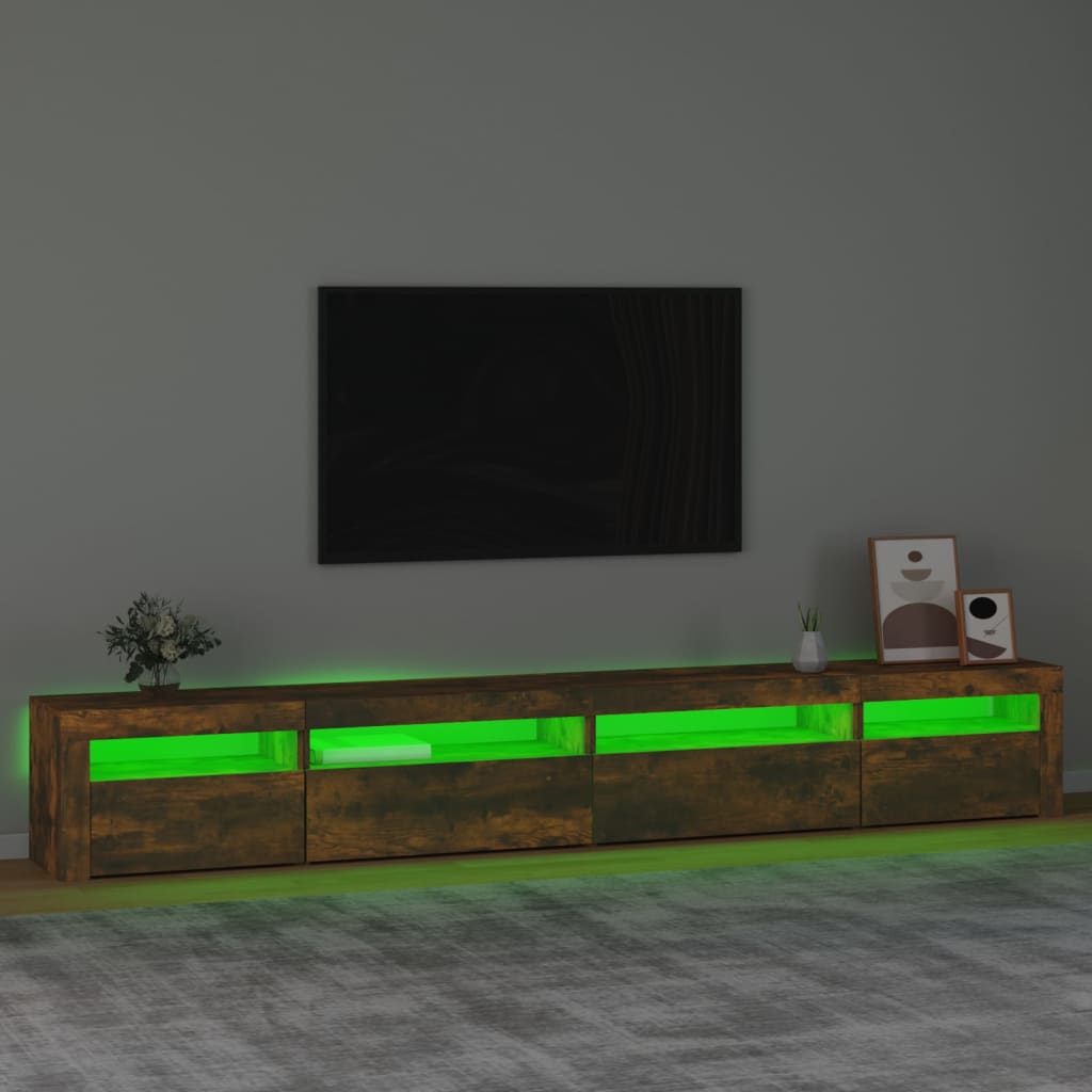 vidaXL Szafka pod TV z oświetleniem LED, przydymiony dąb, 270x35x40 cm