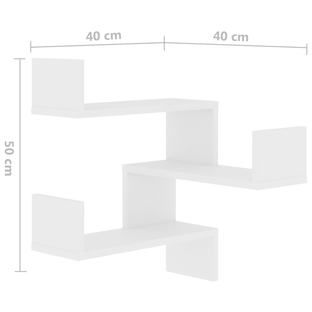 vidaXL Półki ścienne narożne, 2 szt., białe, 40x40x50 cm