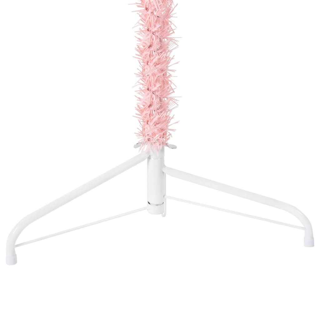 vidaXL Smukła choinka połówka ze stojakiem, sztuczna, różowa, 240 cm