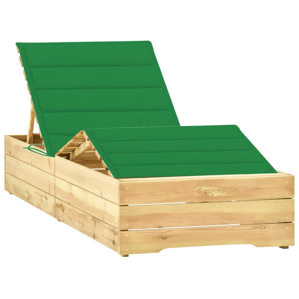 vidaXL Leżak z zieloną poduszką, impregnowane drewno sosnowe
