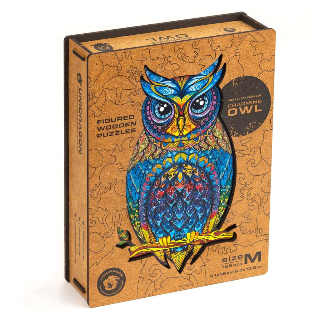 UNIDRAGON 186-częściowe, drewniane puzzle Charming Owl, M, 21x35 cm
