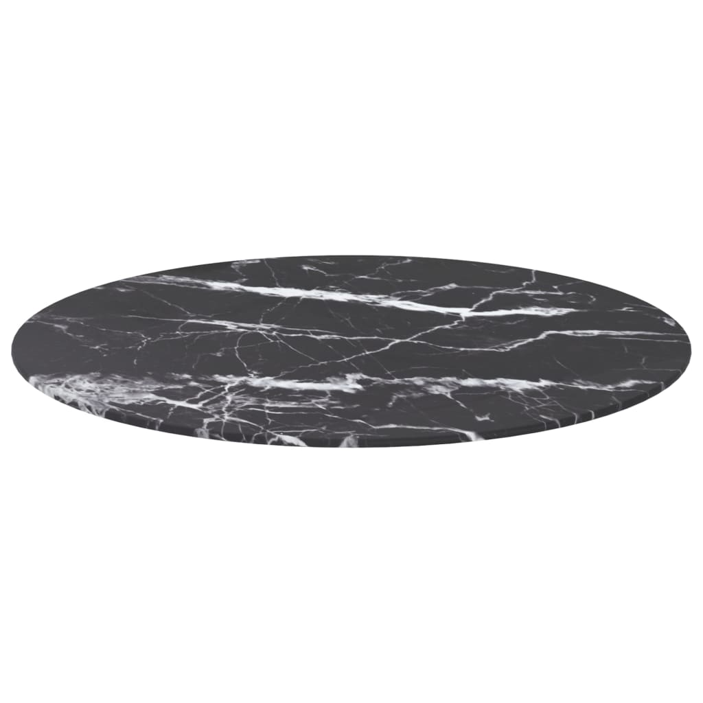 vidaXL Blat do stołu, czarny, Ø70x0,8 cm, szkło ze wzorem marmuru