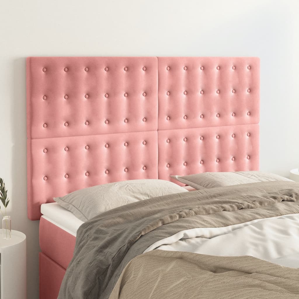 vidaXL Zagłówki do łóżka, 4 szt., różowy, 72x5x78/88 cm, aksamit