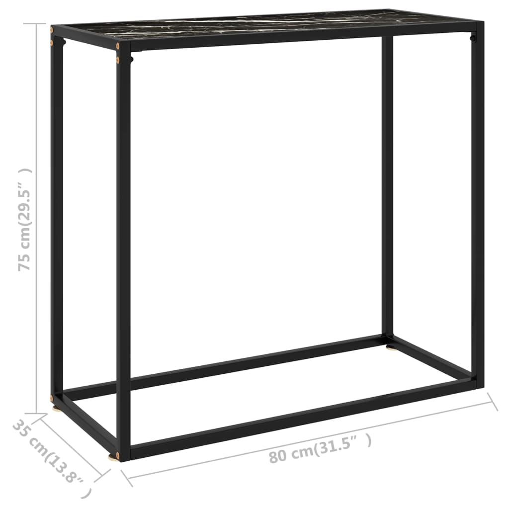 vidaXL Stolik konsolowy, czarny, 80x35x75 cm, szkło hartowane