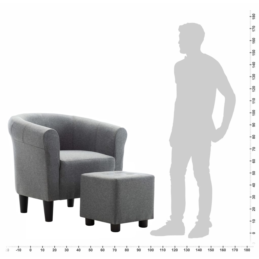 vidaXL 2-częściowy zestaw: fotel z podnóżkiem, jasnoszary, tkanina