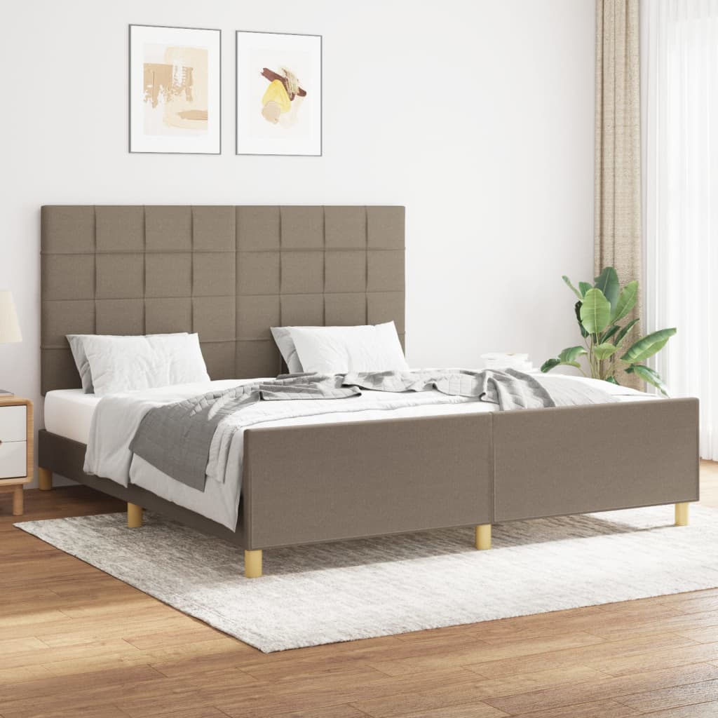 vidaXL Rama łóżka z zagłówkiem, kolor taupe, 160x200 cm, obita tkaniną