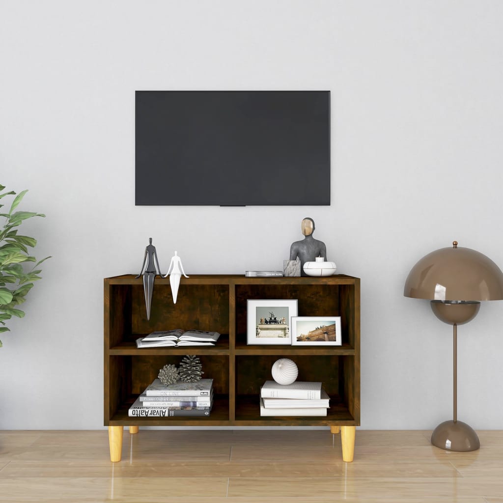 vidaXL Szafka pod TV, drewniane nóżki, przydymiony dąb, 69,5x30x50 cm