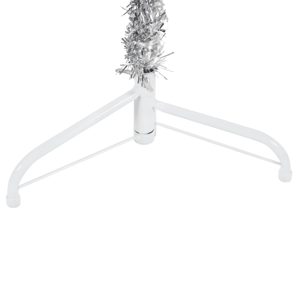 vidaXL Smukła choinka połówka ze stojakiem, sztuczna, srebrna, 150 cm