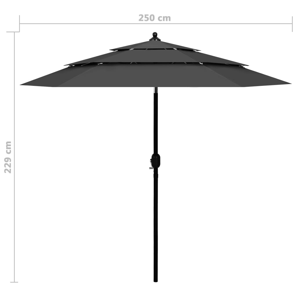 vidaXL 3-poziomowy parasol na aluminiowym słupku, antracytowy, 2,5 m