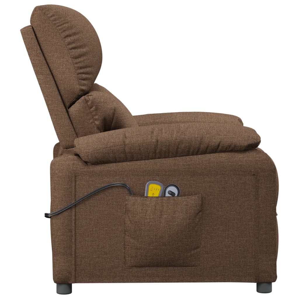 vidaXL Elektryczny fotel masujący, brązowy, obity tkaniną