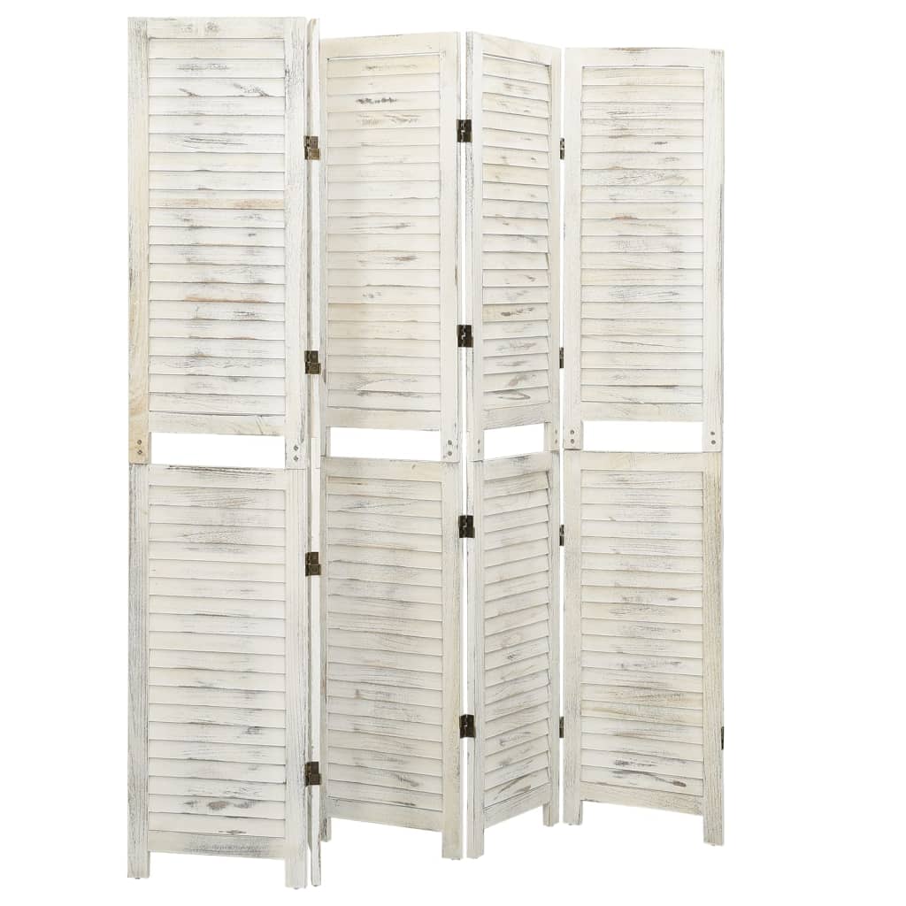 vidaXL Parawan 5-panelowy, postarzany biały, 178,5x166 cm, lite drewno