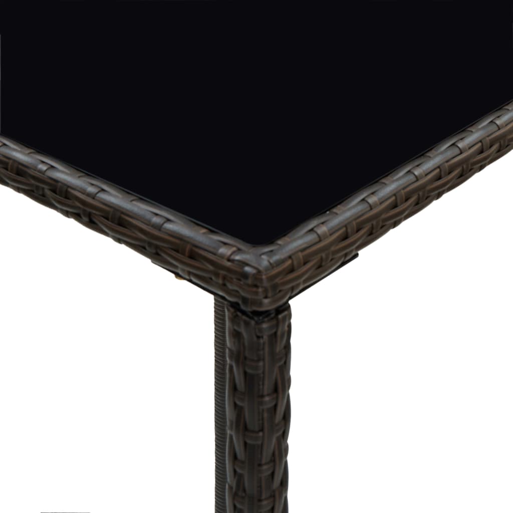 vidaXL Ogrodowy stolik barowy, brązowy, 70x70x110cm, rattan PE i szkło