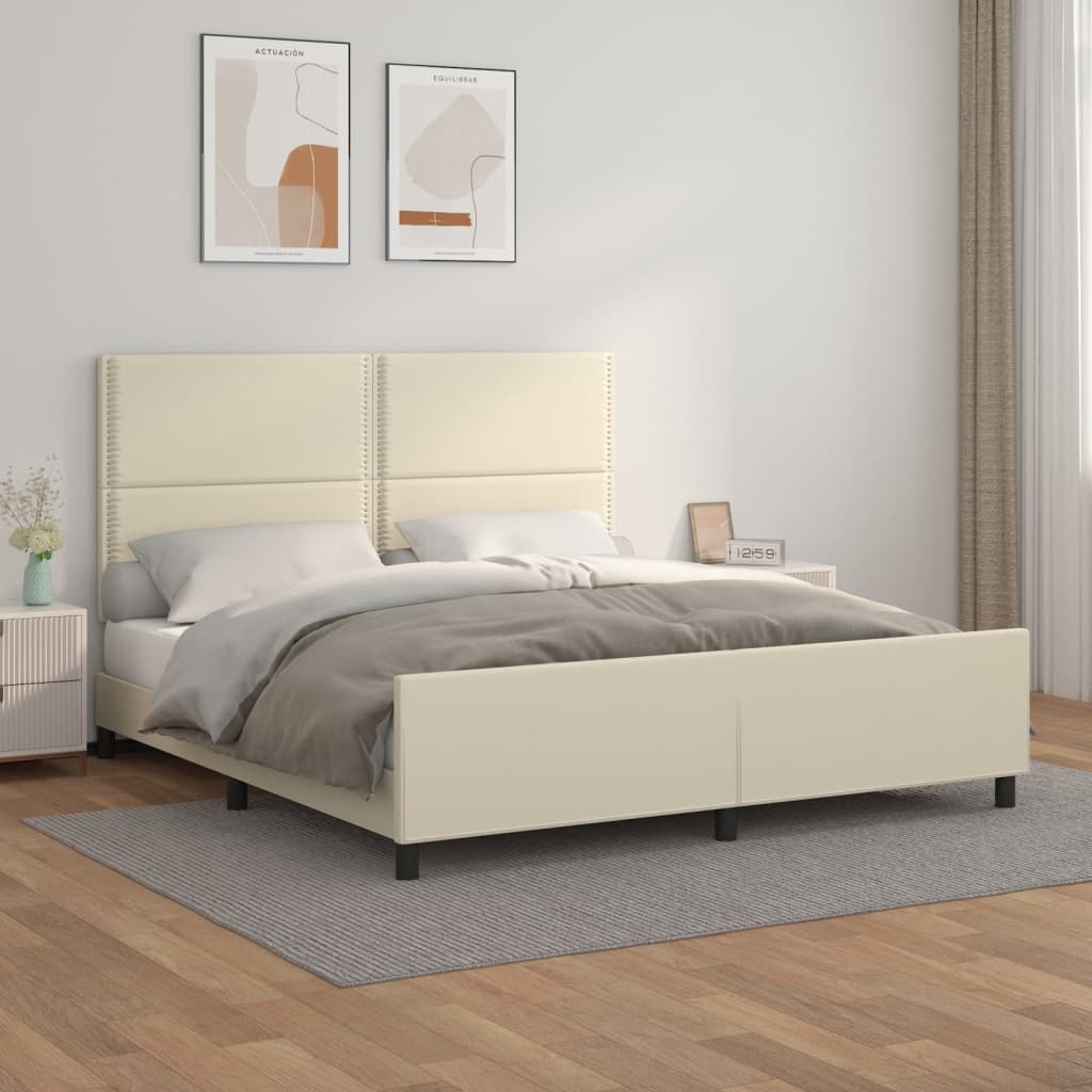 vidaXL Rama łóżka z zagłówkiem, kremowa, 160x200 cm, sztuczna skóra