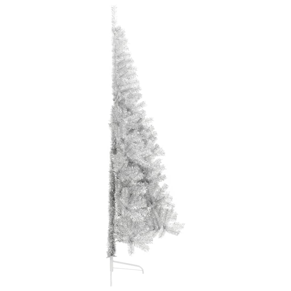 vidaXL Sztuczna choinka połówka ze stojakiem, srebrna, 240 cm, PET