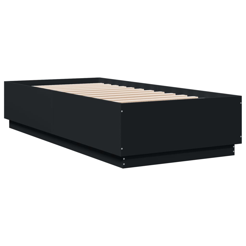 vidaXL Rama łóżka z LED, czarna, 100x200 cm, materiał drewnopochodny