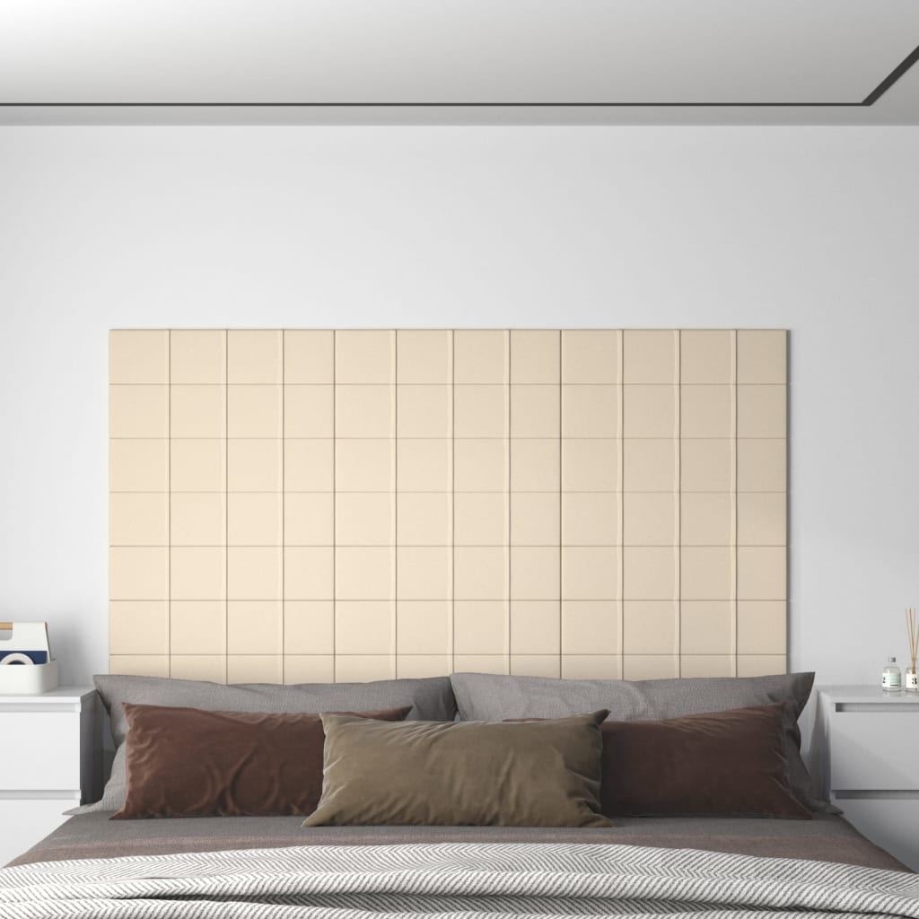 vidaXL Panele ścienne, 12 szt., kremowy, 60x15 cm, aksamit, 1,08 m²